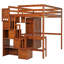 Structure de lit de style moderne, lit mezzanine en bois avec bureau, étagères à livres et garde-robe, escalier intégré avec tablettes de rangement, lit mezzanine avec garde-corps de sécurité