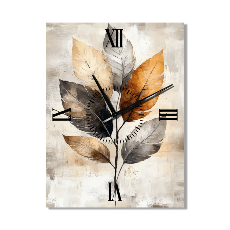 Horloge murale bohème en métal brun à motif de feuilles - Silence, H 32 po x l 24 po - Rectangle