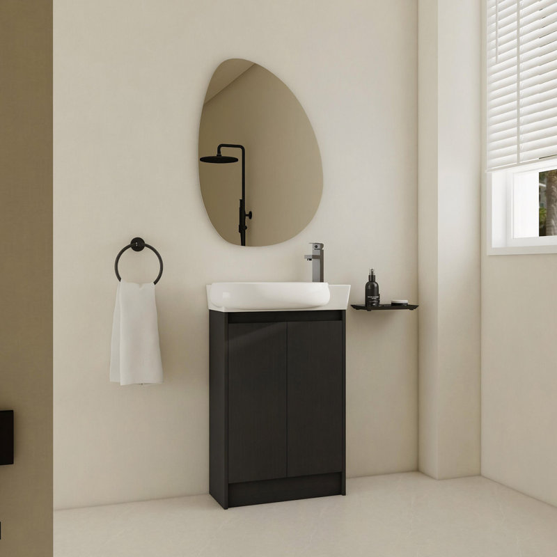 Meuble-lavabo autoportant de 23 po avec lavabo et portes à fermeture douce, Noir châtaignier
