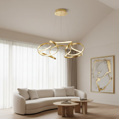 Modern 4-Light Dimmable Gold LED Chandelier With White Acrylic Diffusers