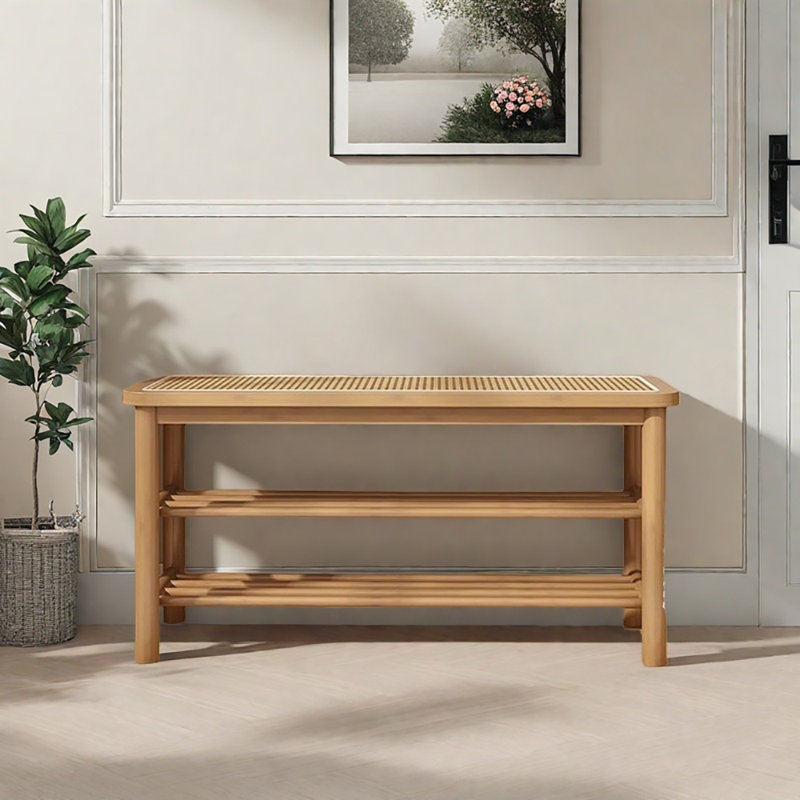 31.5in Shoe Storage Bench, Natural Wood
