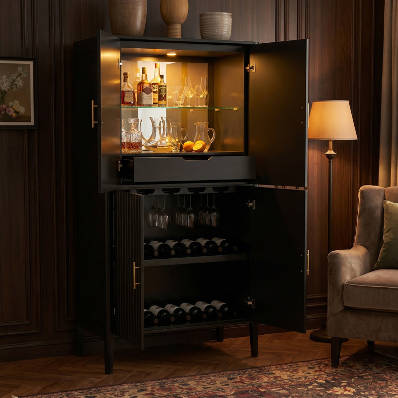 Modern Fluted Wine Cabinet, Black