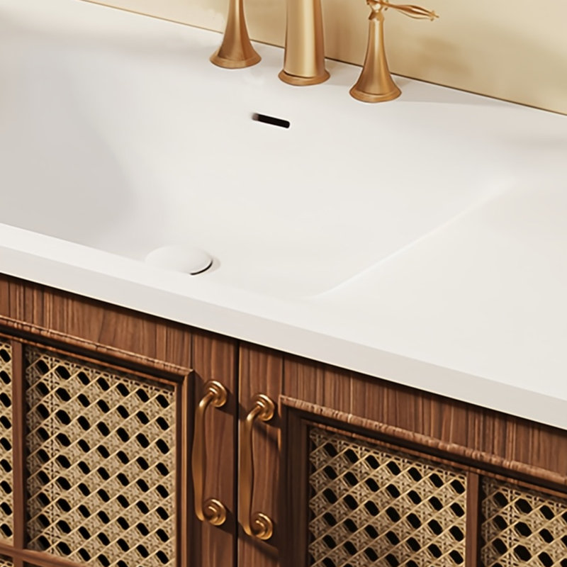 Retro-style rattan bathroom cabinet, 21.65" H x 66.92" W x 21.65" D
