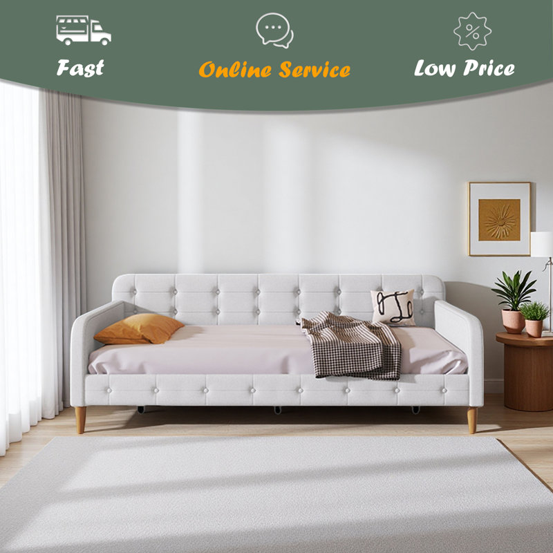 Twin Size Upholstered Daybed, Beige