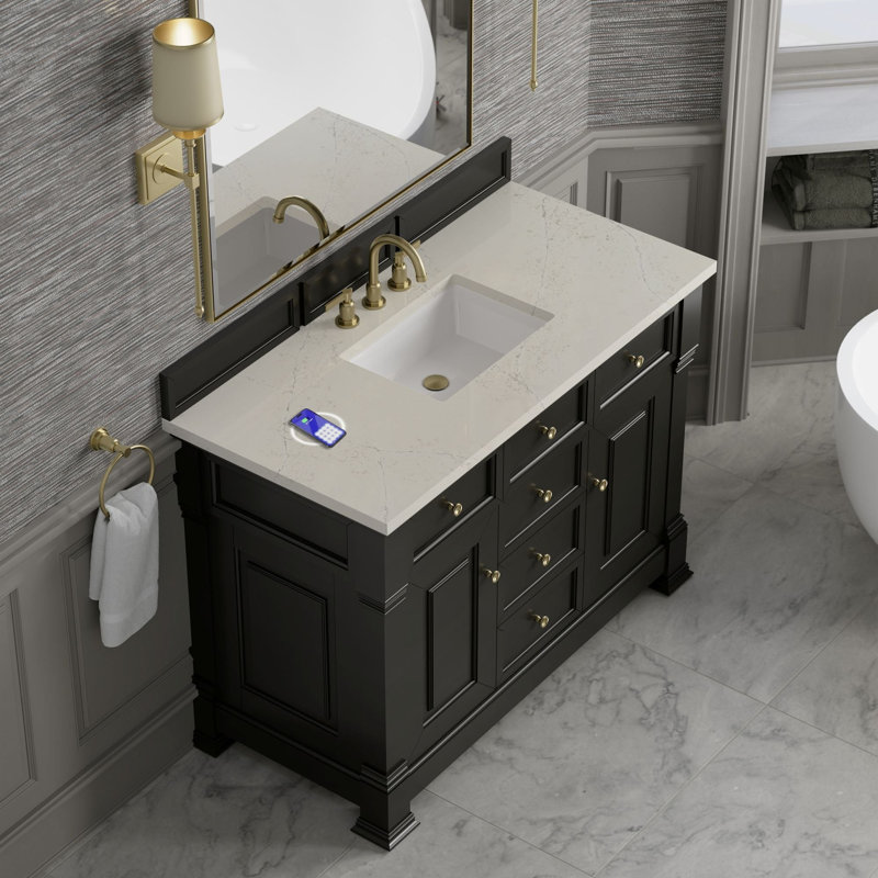 Brookfield Single Vanity W/ Freepower Wireless Charger, Black Onyx, 48", Siberian