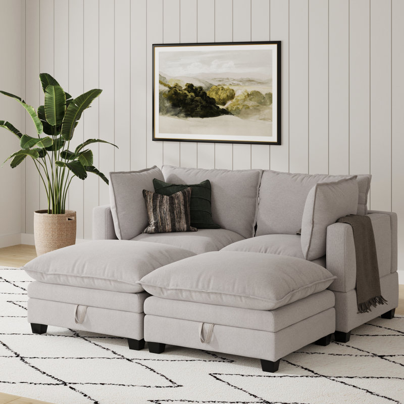 Somerdale Modern 4-Piece Armless Pit Sectional Sofa, Beige Linen