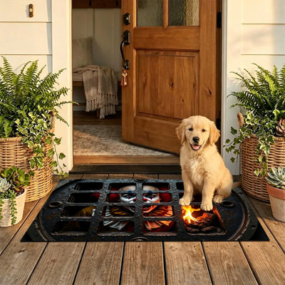  Non-Slip Indoor Outdoor Door Mat, 16"x24",sewer clown metal grate