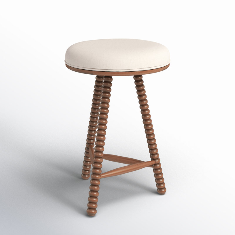 Brown Wood Twist Leg Counter Stool with Cushion
