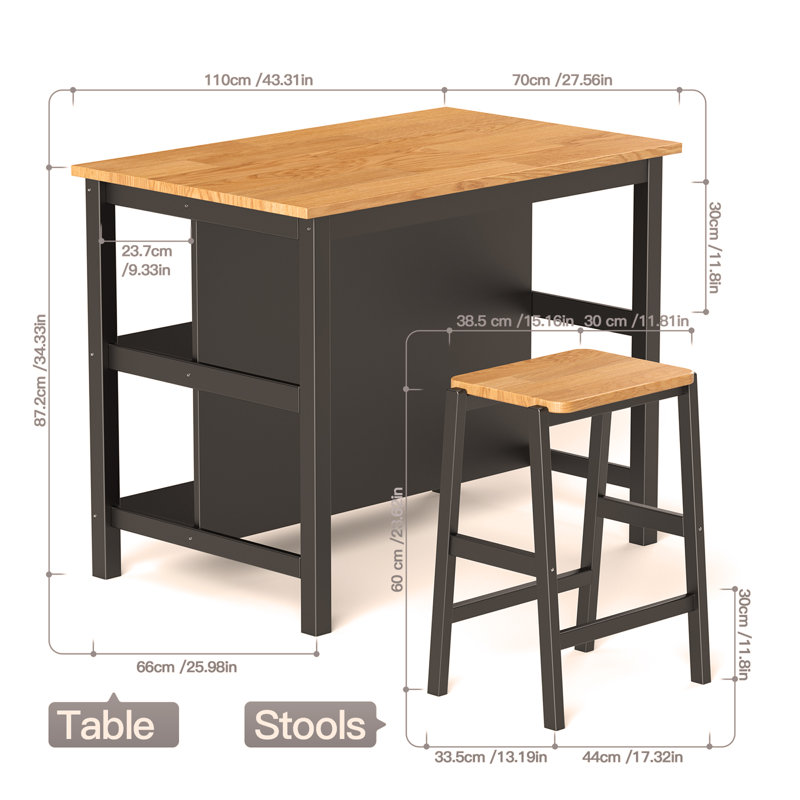 Ensemble de 3 tables de salle à manger tabourets de salle à manger rétro rustique pour 2 personnes