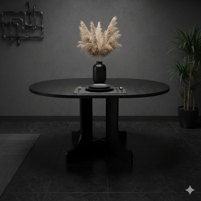 Table de salle à manger extensible ovale pour cuisine de ferme 59 po x 43 po avec panneau d'insertion amovible et base en forme de X à tréteaux, finition noire