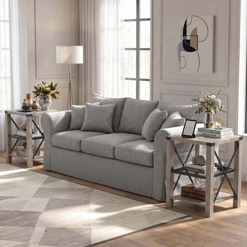Ensemble de tables de bout à 3 niveaux avec port de chargement USB (ensemble de 2), Wash Gray