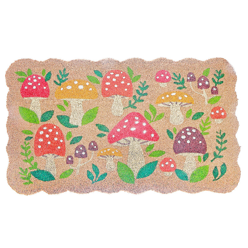Tapis de porte festonné en fibre de coco et champignon Welcome