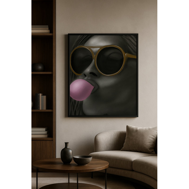 Pink Defiance Framed Canvas Wall Art by Kasian Art Studio - White Frame, Black