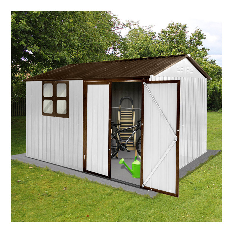 Abri de jardin en métal 10 pi x 8 pi avec rangement blanc et café avec fenêtre, Café, l 10 pi x P 8 pi
