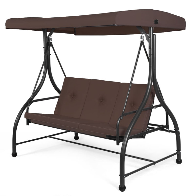3 Person Porch Swing with Canopy, Brown
