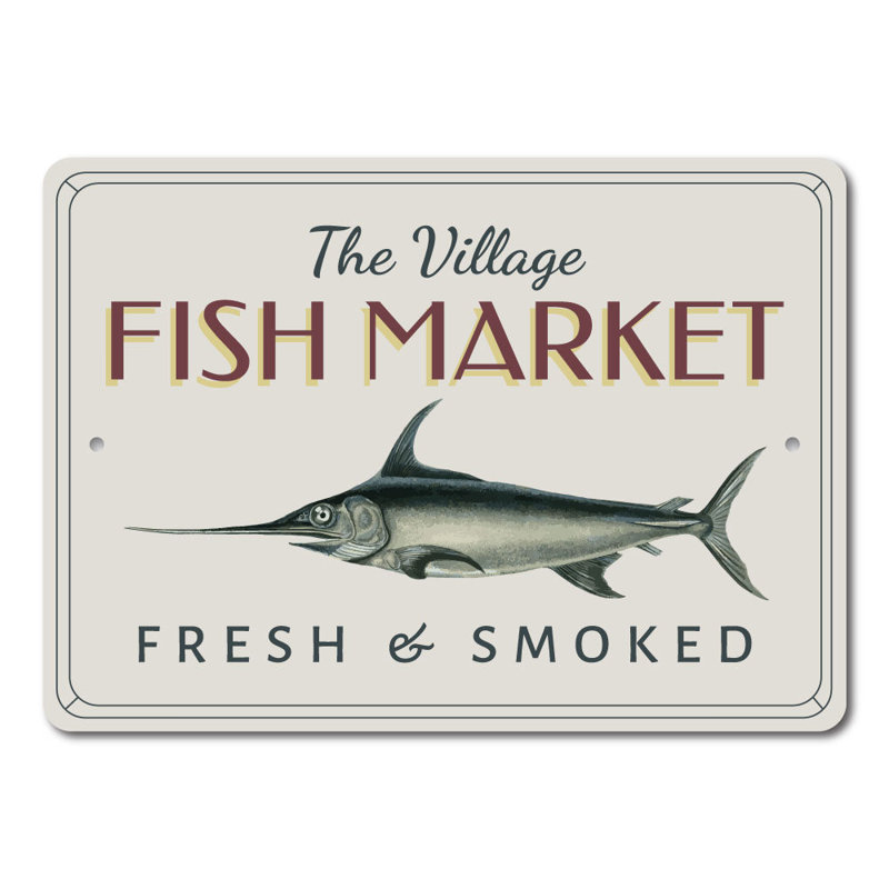 Enseigne de marché de poisson Village, H 10 po x l 14 po x P 0,04 po