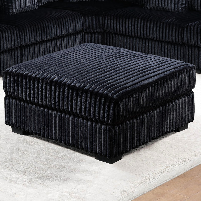 Revêtement en velours côtelé noir moderne, pieds en plastique, dimensions contemporaines de 37 po x 37 po convenant au salon, profondeur de 37 po