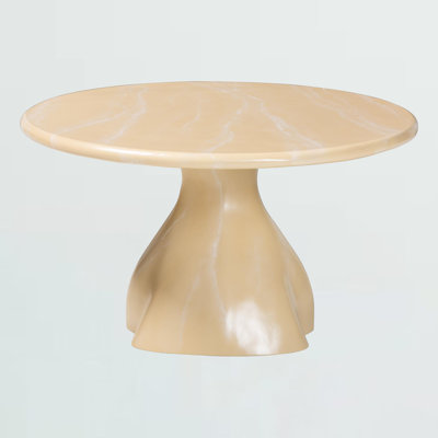 Calidore Cream Round Marbled Resin Coffee Table Pedestal Base, 17.41" H X 31.26" W X 31.26" D
