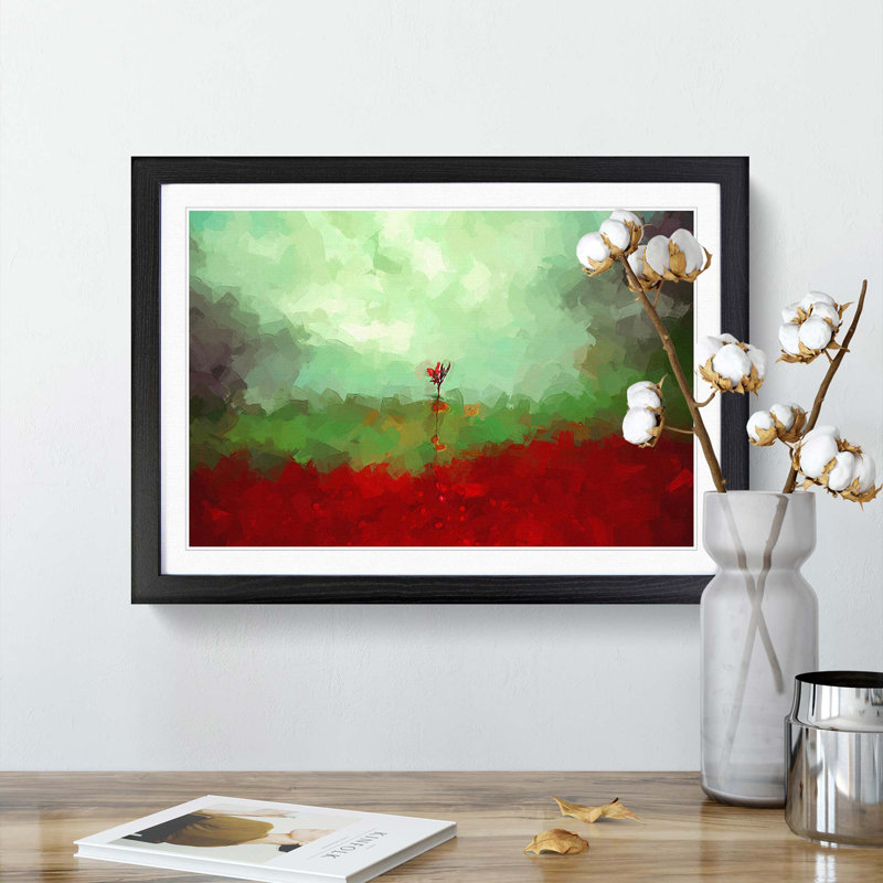 Lone Red Flower in Abstract - Picture Frame Graphic Art Print, 40cm H x 60cm W x 2cm D, Black