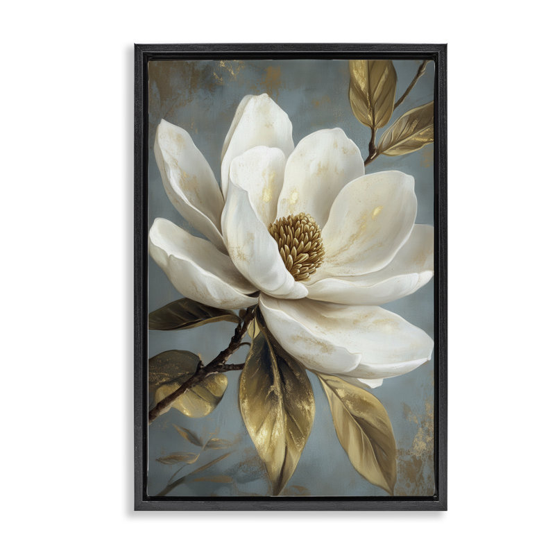 Cadre flottant fleuri Magnolia blanc fleuri, design par Petal Prints Design, Cadre flottant noir de jais, H 25 po x l 17 po