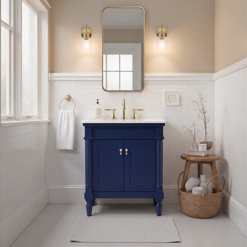 Ensemble de meuble-lavabo simple 30 po Lexington, Bleu / ivoire / blanc