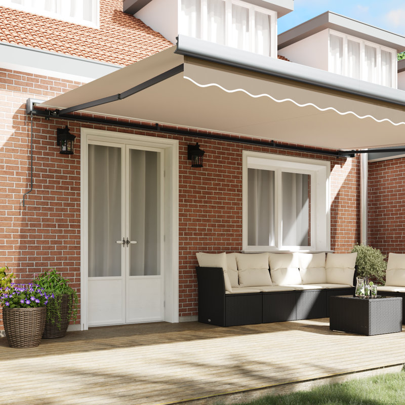 Longshore Tides Retractable Patio Awning, 500 cm W x 300 cm D, Beige/Grey