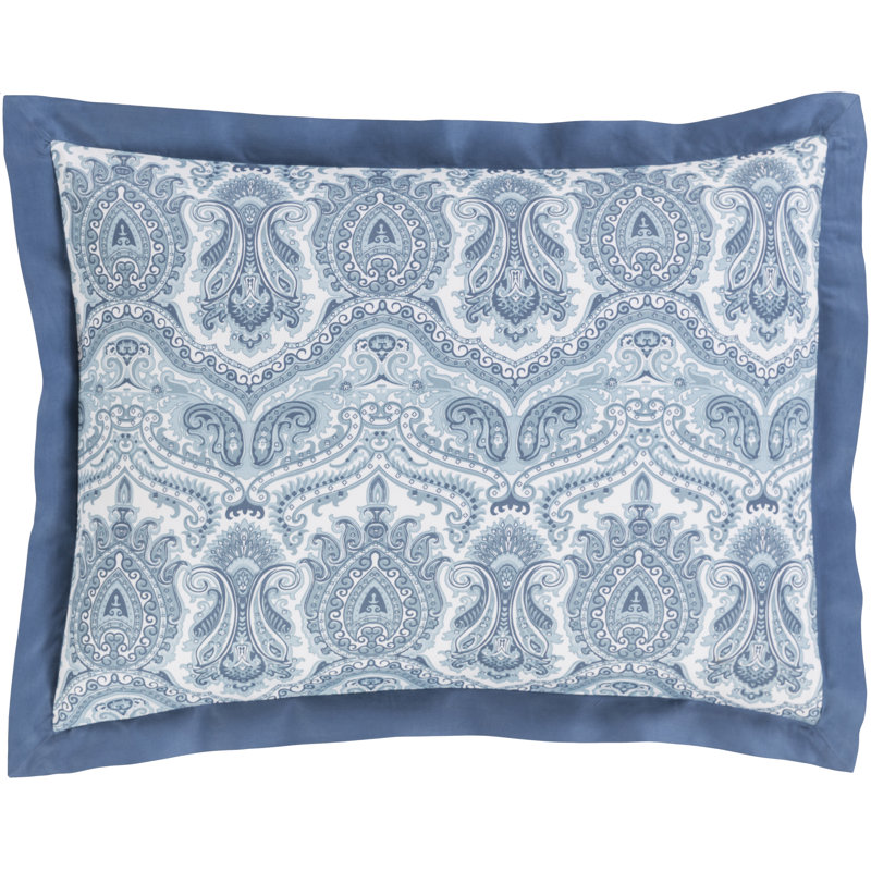 Griffin Cotton Damask Sham Set, Euro, Blue