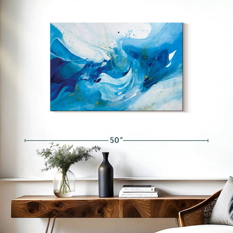Crashing Blue Waves - abstrait, H 24 po x l 36 po