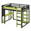 Lit mezzanine double en bois avec DEL, bureau et tablettes, lit mezzanine en bois-415996504