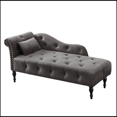 Luxurious Velvet Chaise Lounge with Tufted Buttons, Nailhead Trim, and Solid Wood Legs for Elegant Comfort by House of Hampton