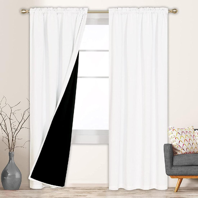Deconovo 100 Percent Blackout with Liner Rod Pocket Curtain Panel Pair, 52" W x 95" L, Pure White