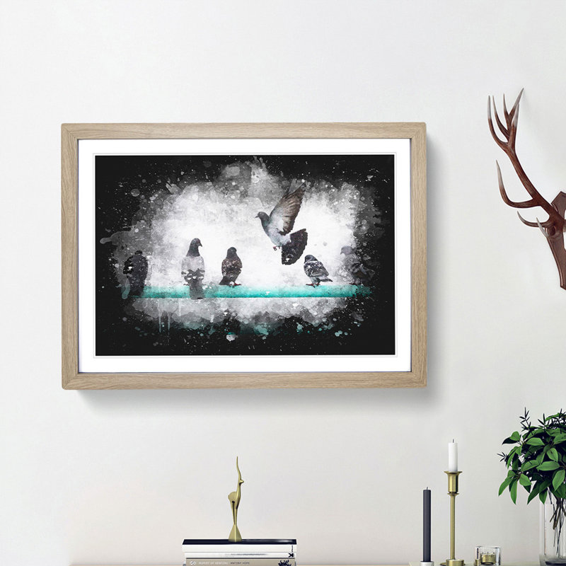 Pigeons - Picture Frame Graphic Art Print, Oak Framed, 24cm H x 33cm W x 2cm D
