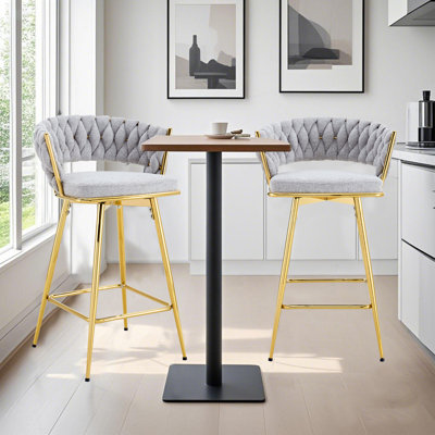 Tabourets de bar réglables modernes, coussins en lin de coton avec cadres en métal pour les repas à la maison et les réceptions
