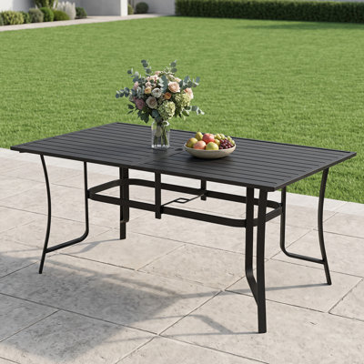 Byler 63"W X 35.8"D Rectangular Steel Patio Dining Table With Umbrella Hole, All Weather Frame