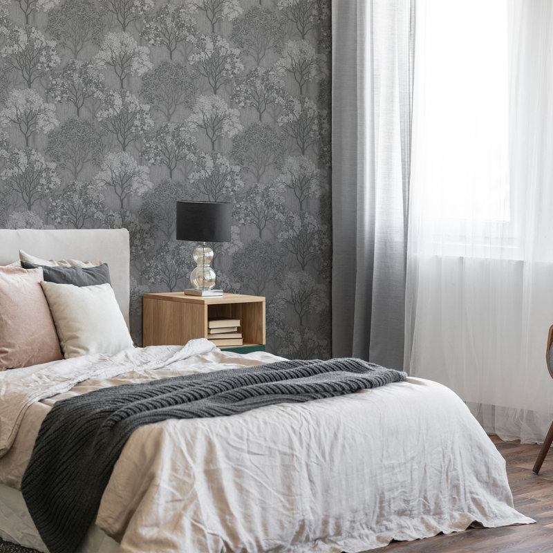 Sublime Mid Grey/Silver Woodland Silhouette Wallpaper