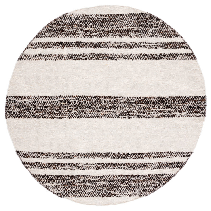 Abbee Natura Hand Woven Wool/Cotton Southwestern Rug in Ivory/Black, Round 6'