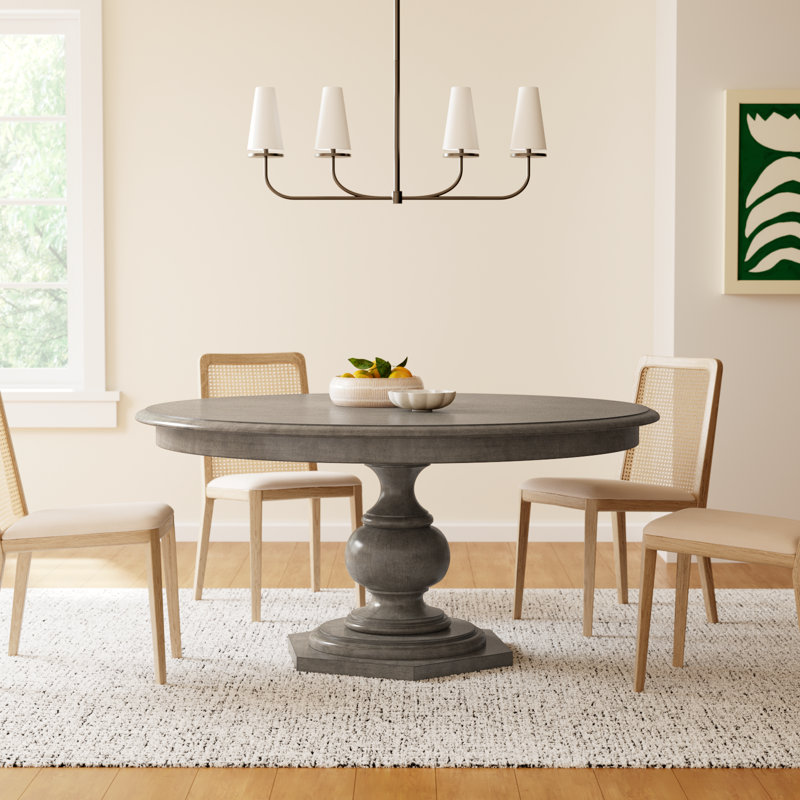 Moore Round Solid Wood Dining Table, Gray