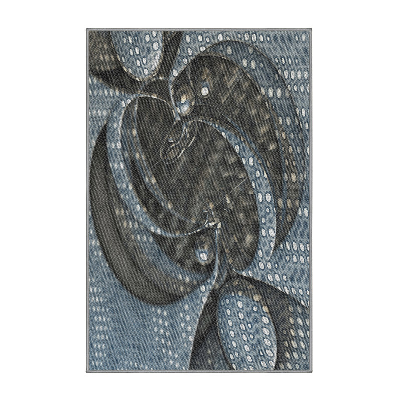 Tapis gris/bleu à tisser électrique, Rectangle 5 pi x 7 pi