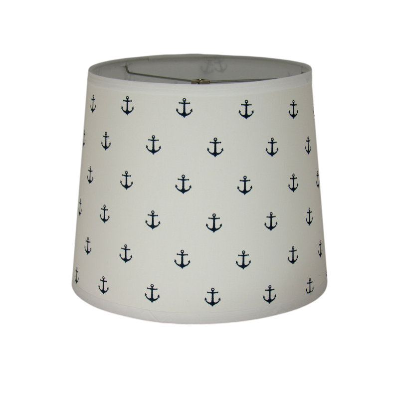 Petit abat-jour tambour en coton ancre (vissé) en bleu / blanc, H 9 po x l 10 po x P 10 po