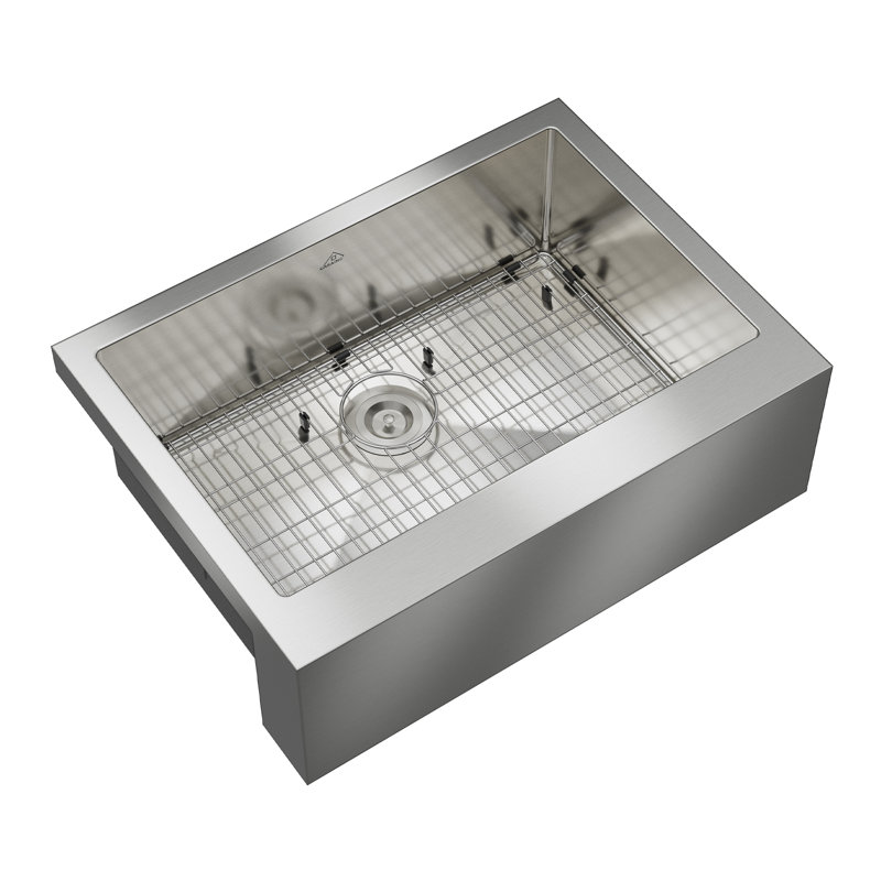Évier de cuisine de ferme en acier inoxydable à simple cuve L 30 po Casainc, Brossé