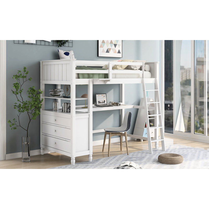 Lit mezzanine simple avec tiroirs - Bois massif pour un espace de repos confortable, White