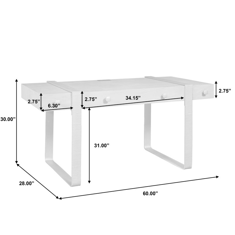 Gray Acacia Wood Industrial Home Office Desk with Drawers