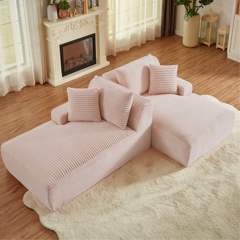 Chaise longue double en velours côtelé rose avec rembourrage à haute densité pour 2 sièges intérieurs Aucun assemblage requis