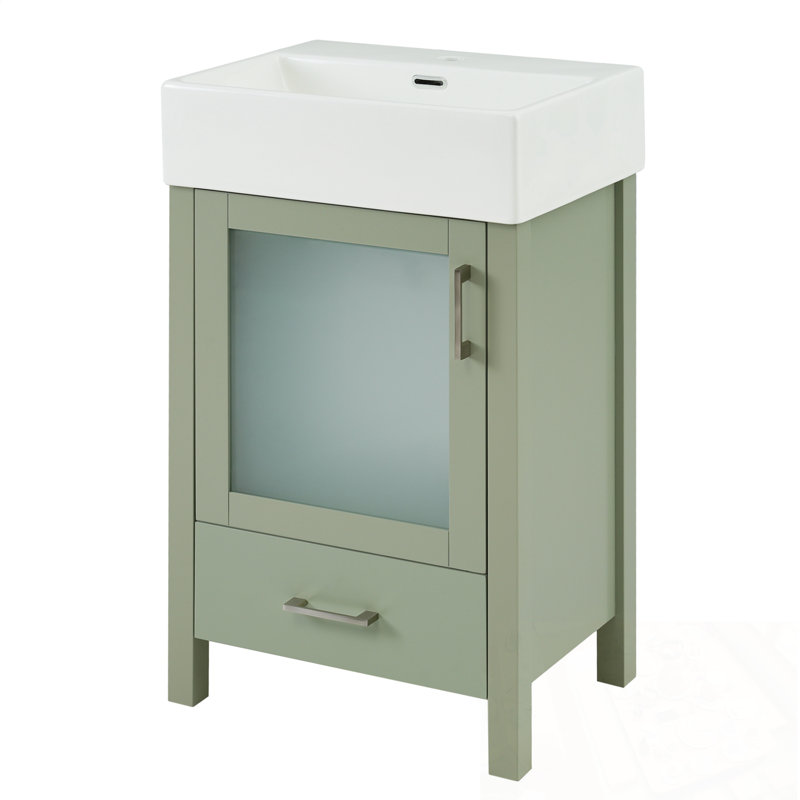Meuble-lavabo avec lavabo simple, 1 tiroir et 1 porte, Vert