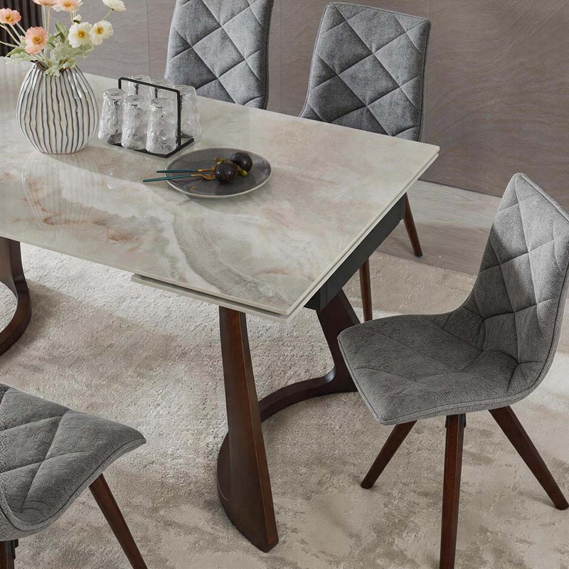 1 + 6 table en pierre agglomérée rétractable de 63 po à 94,48 po pour 6 personnes, Beige
