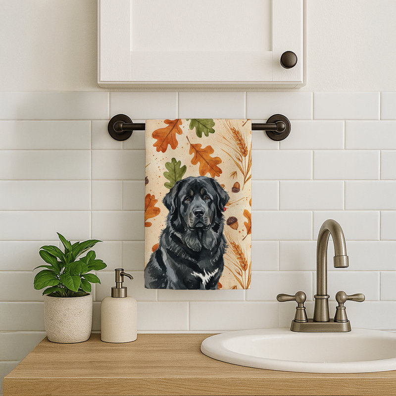 Black Tibetan Mastiff Heirloom Fall Kitchen Towel, Black Tibetan Mastiff