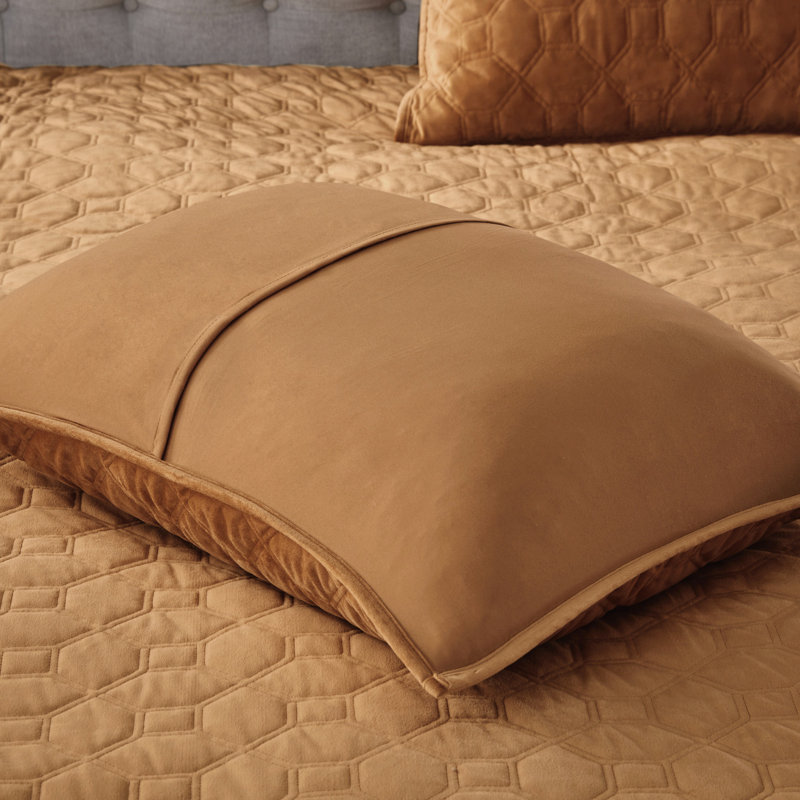 Rust Velvet Quilt King/ King - Geometric, Soft, Comfort In Warm, Geometric Quilting, Cotton Filled Shams Included