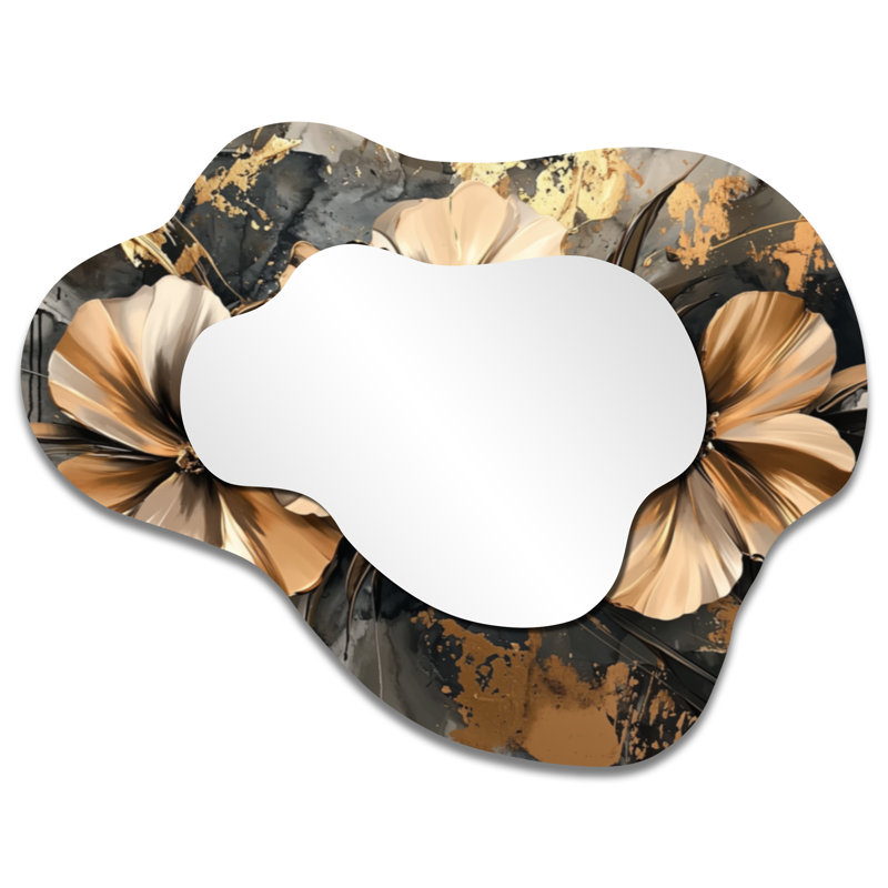 Cuivre dansant des coquelicots - miroir mural asymétrique coquelicots, miroir de coiffeuse traditionnel, imprimé sur métal