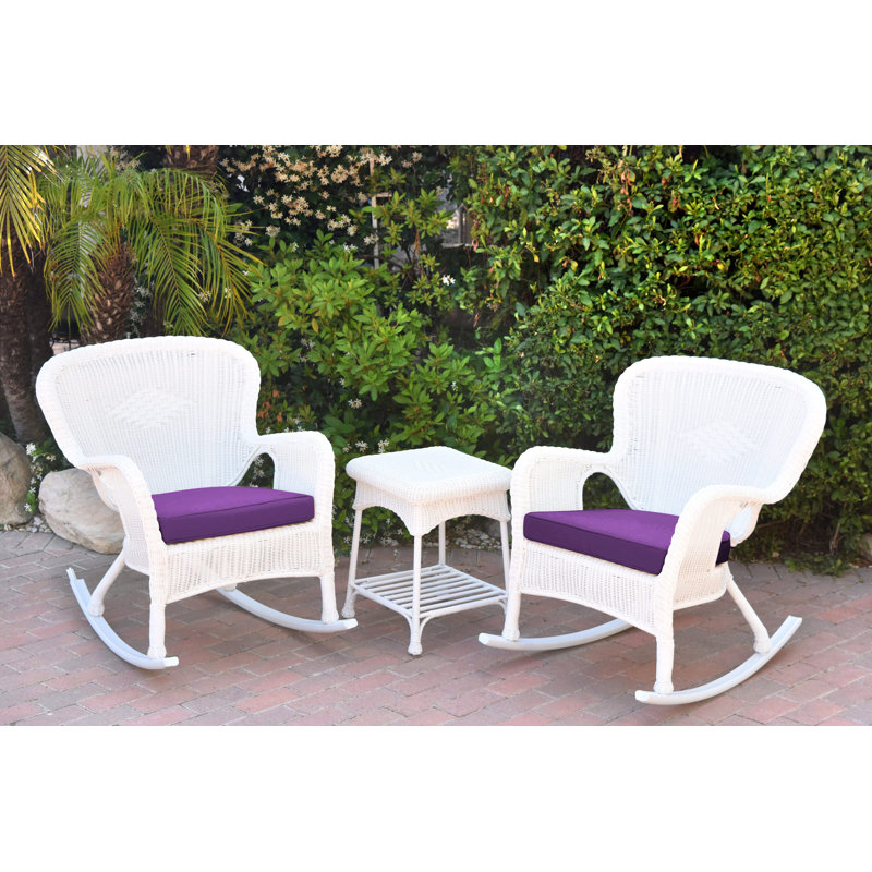 Windsor Resin Wicker Rocker Chair And End Table Set With Cushions, Tan, White