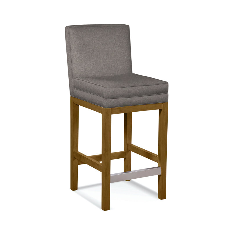 Upholstered Stool, Havana Finish, Gray Sugar Performance; 0863-84